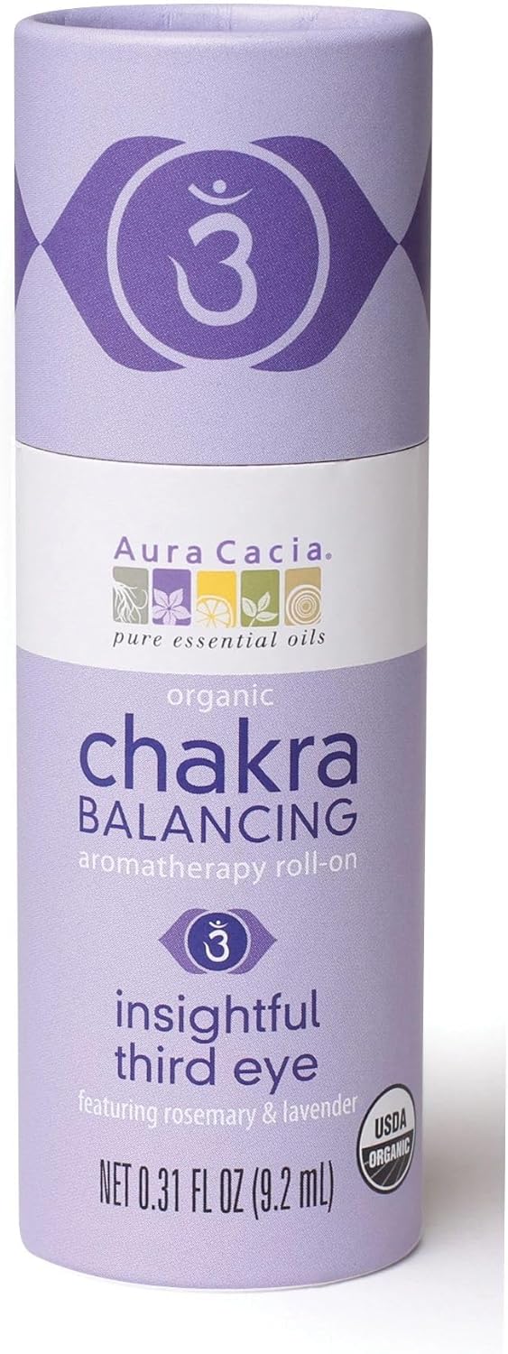 Aura Cacia Chakra Balancing Aromatherapy Roll On, Insightful Third Eye 0.31 oz - Image 1