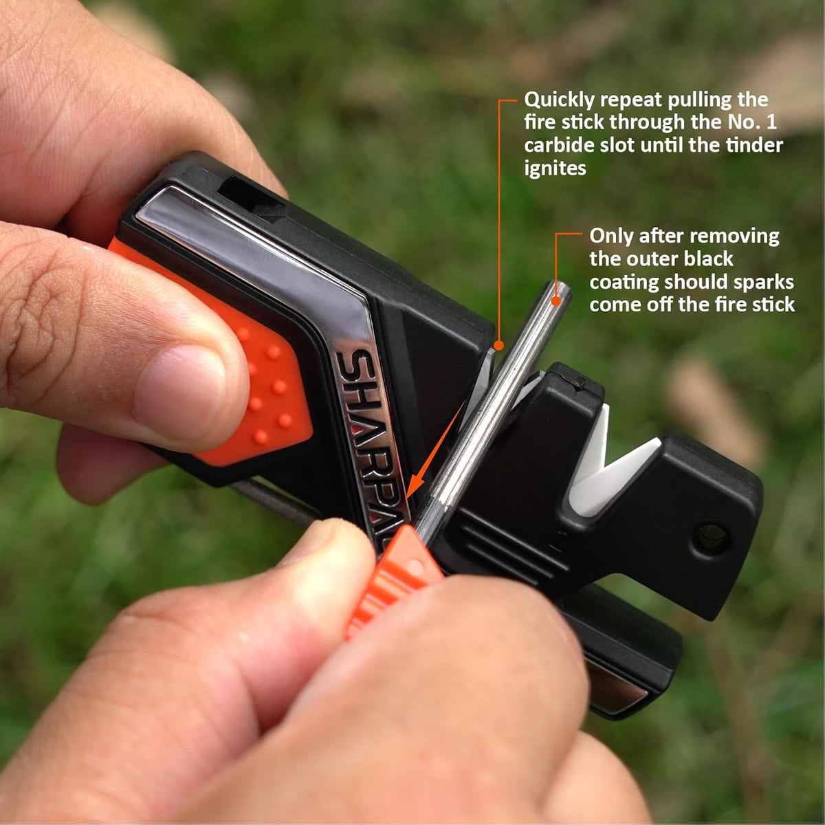 Sharpal pocket sharpener close up of emergency whistle