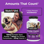 Nutri-Vet dog bladder control supplement bottle ingredient list close up