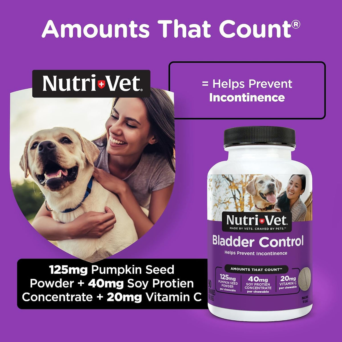 Nutri-Vet dog bladder control supplement bottle ingredient list close up