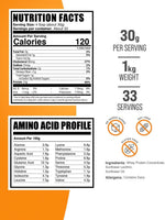 BulkSupplements.com Whey Protein Concentrate 1kg packaging label