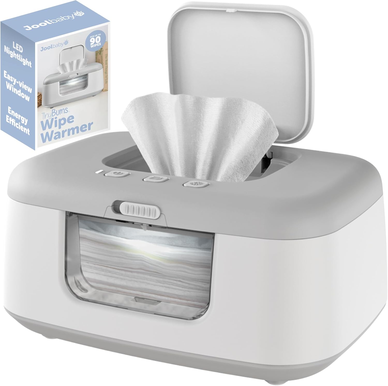 Jool Baby TinyBums Baby Wipe Warmer and Dispenser Gray Front View