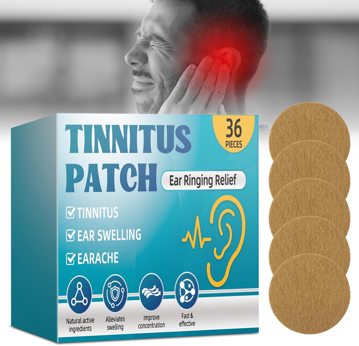 Bondtech Tinnitus Relief for Ringing Ears, Tinnitus Relief Patch for Ear Ringing,Natural Herbal Formula, Effective Reduce Noise and Improve Focus, Gentle & Portable, 36 Count - Image 1