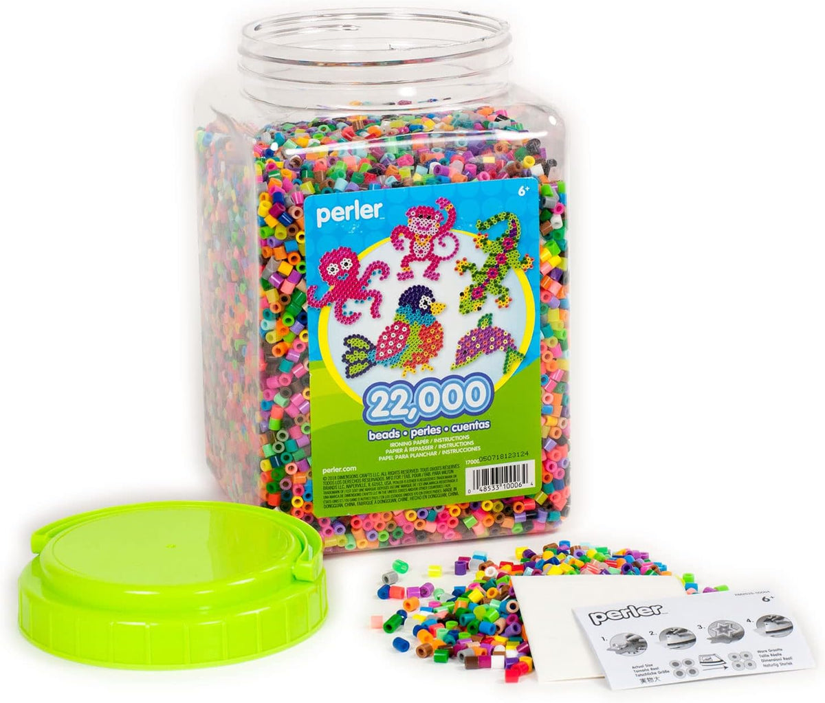 Assorted colors fuse beads inside plastic storage jar