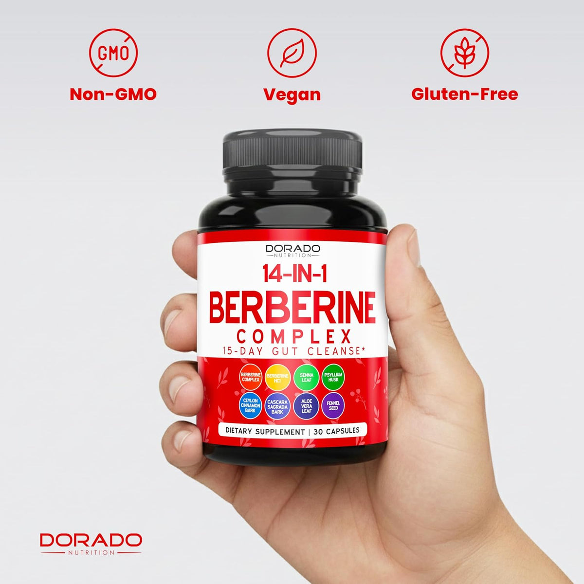 Close up of Dorado Nutrition 14-in-1 Berberine complex