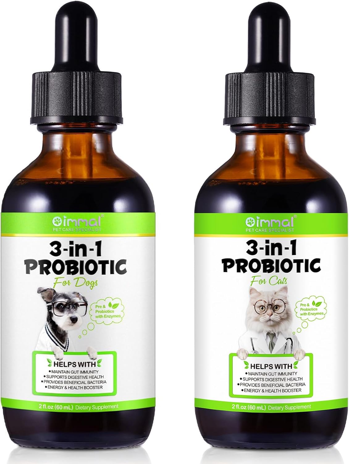Immal 3-in-1 pet probiotic drops front view packaging