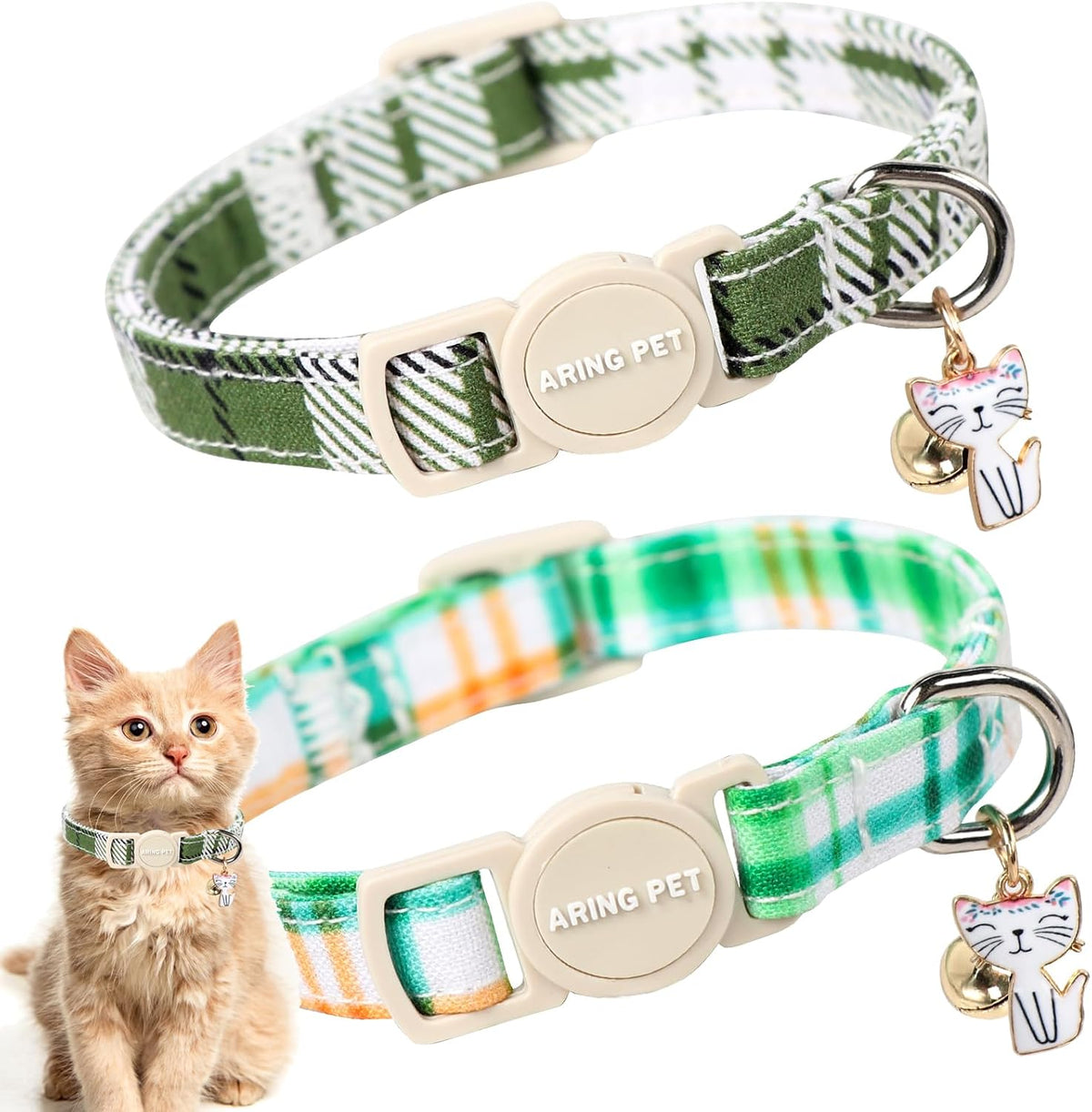 ARING PET 2 Pack Cat Collars-Cute Breakaway Cat Collar with Bell & Pendant, Adjustable Christmas Kitten Collars with Safety Buckle for Girl and Boy Cats - Image 12