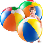 Bedwina giant beach ball three pack front view displaying vibrant rainbow panels for pool toys