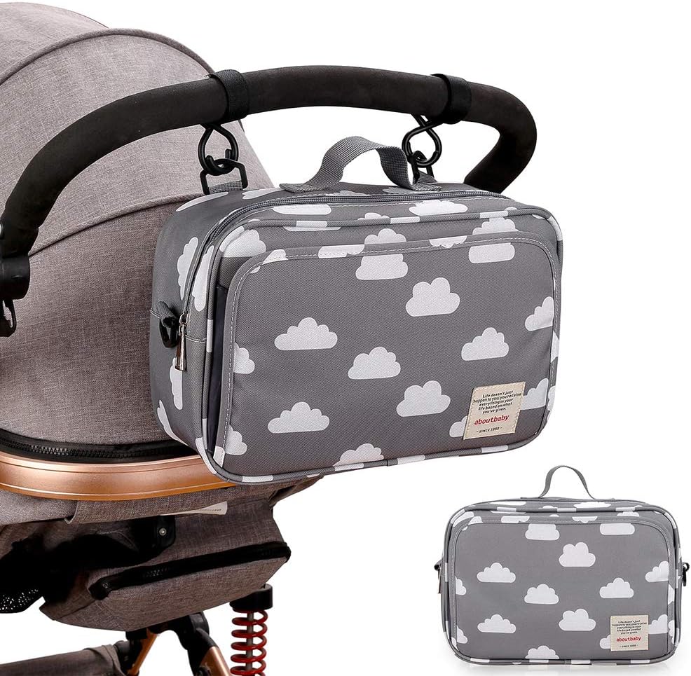 Momigo Baby Diaper Caddy Tote front view in grey cloud pattern