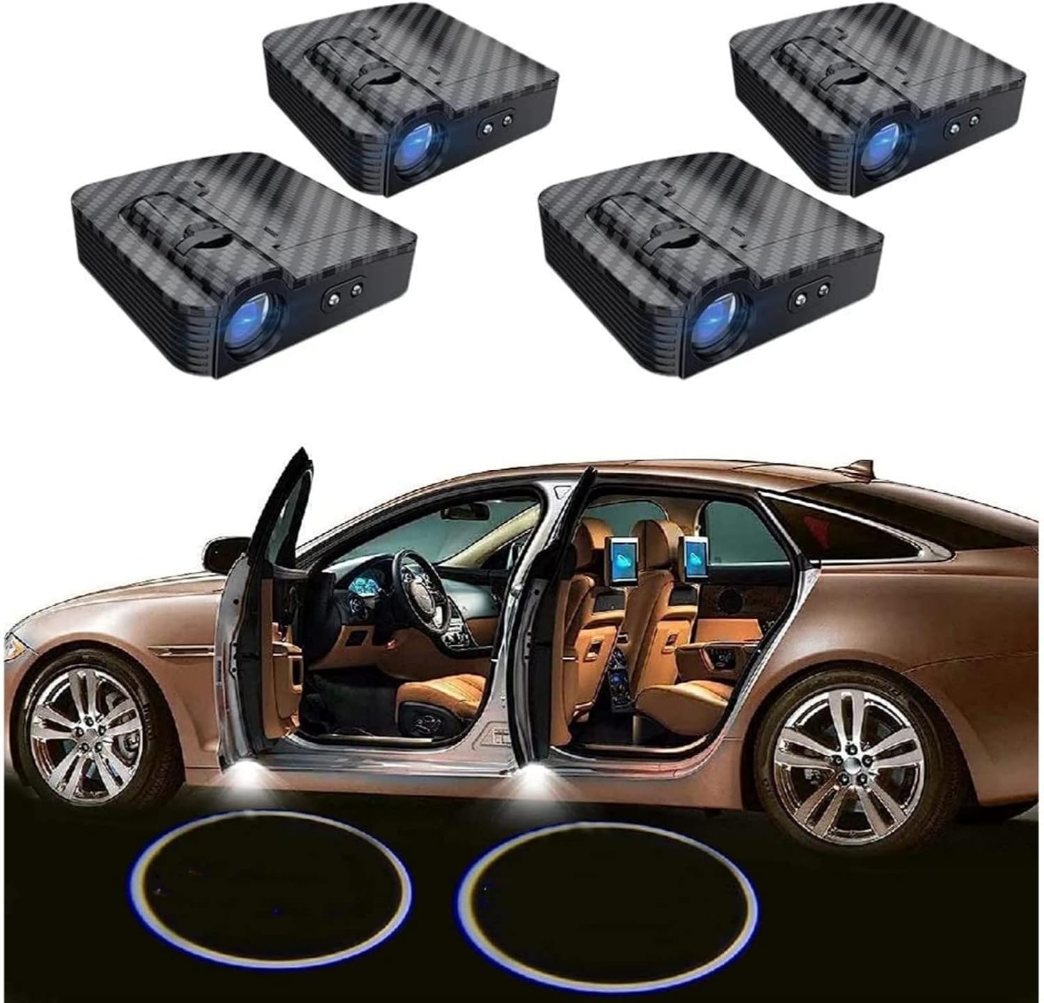 Generic personalized carbon fibre car door projector lights set