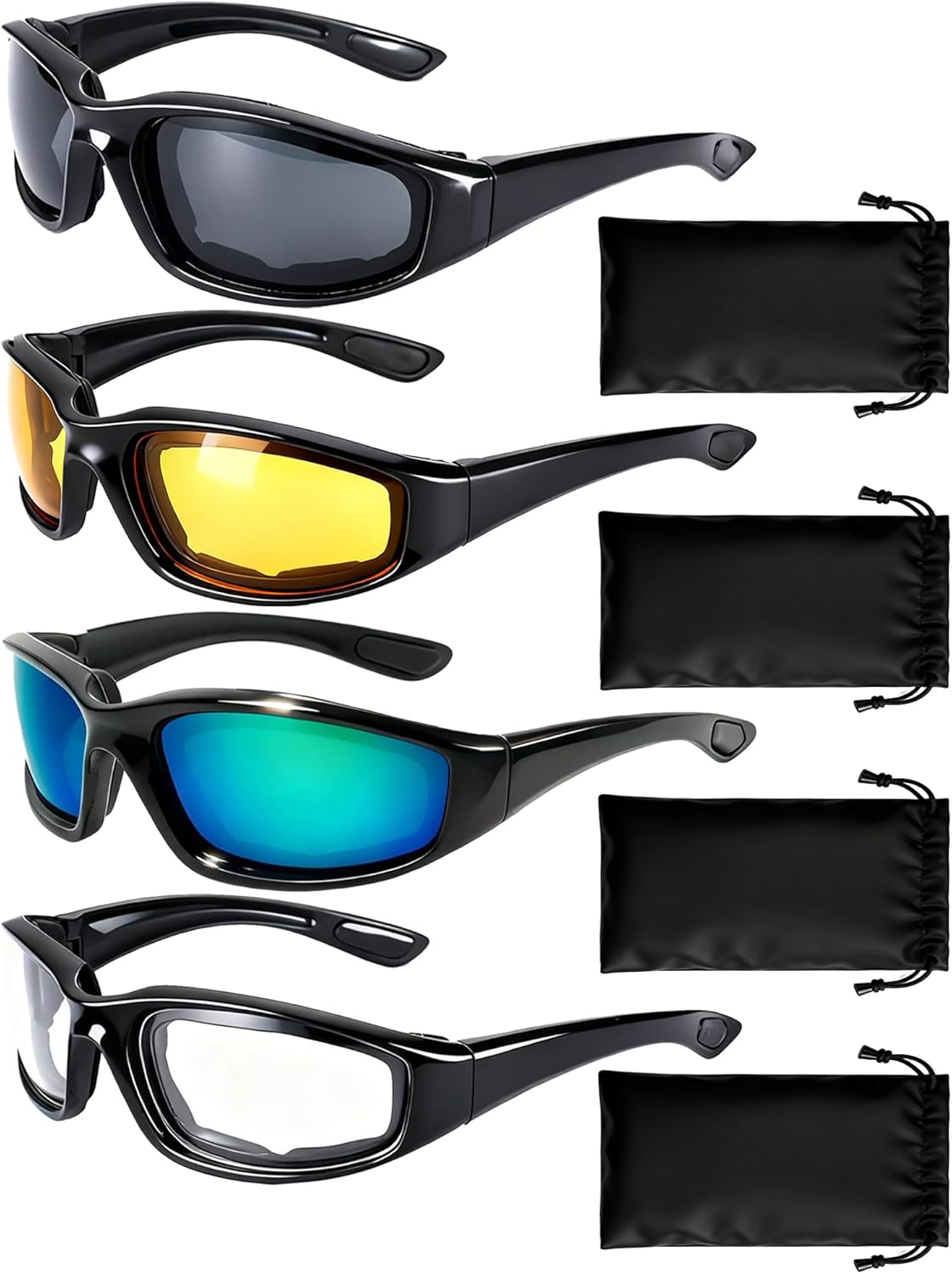 Yisugooc 4 pair motorcycle riding glasses set front view