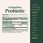 Nature's Bounty Acidophilus daily gut health supplement unflavoured vegetarian tablet visual representation.