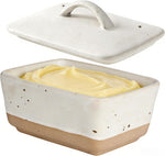 Vitrignis ceramic butter dish front view with lid and knife