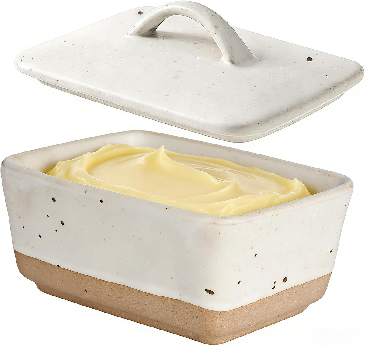 Vitrignis ceramic butter dish front view with lid and knife