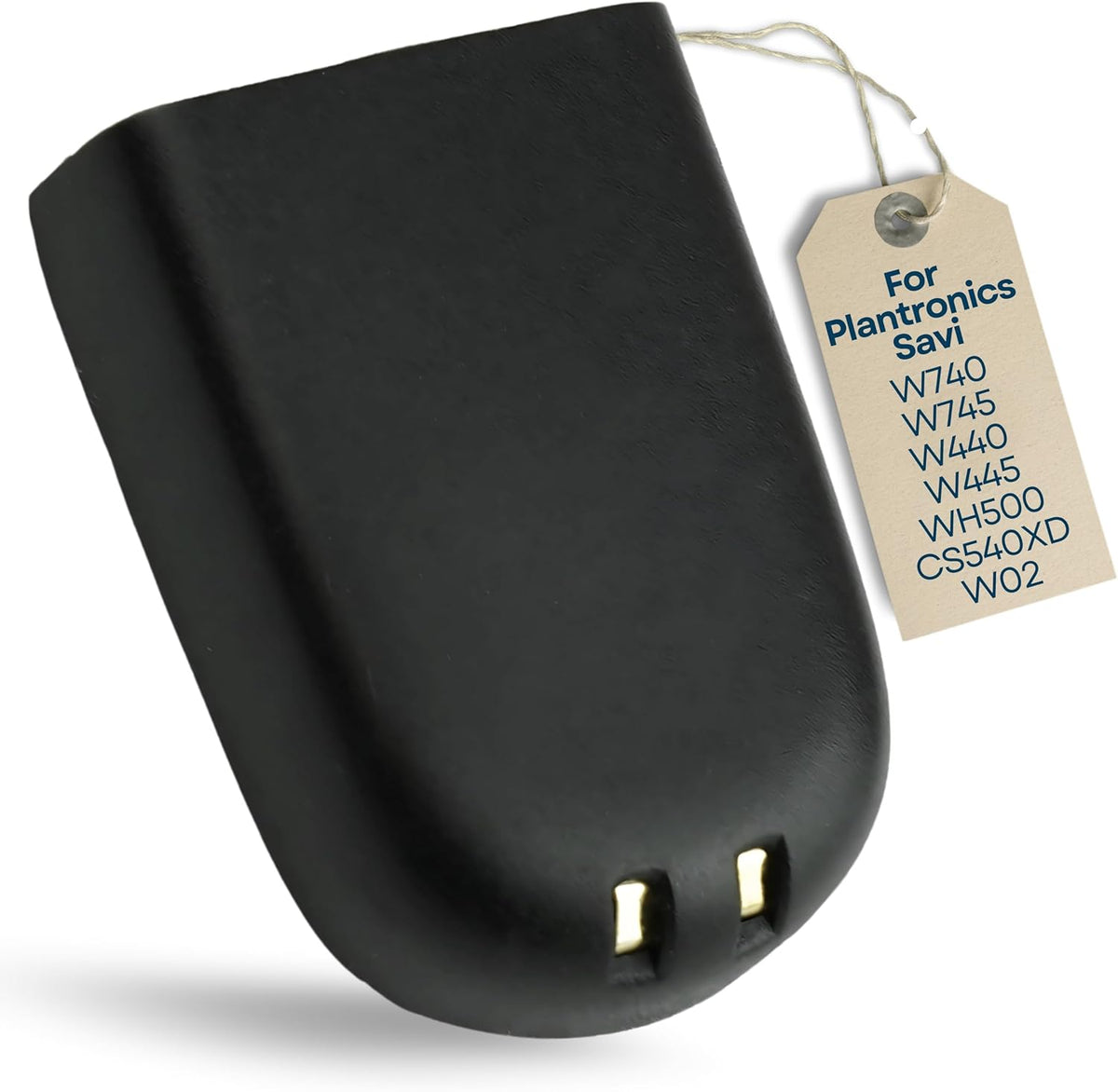 WirelessFinest Replacement Battery front view showing premium gold contacts for office wireless headsets.