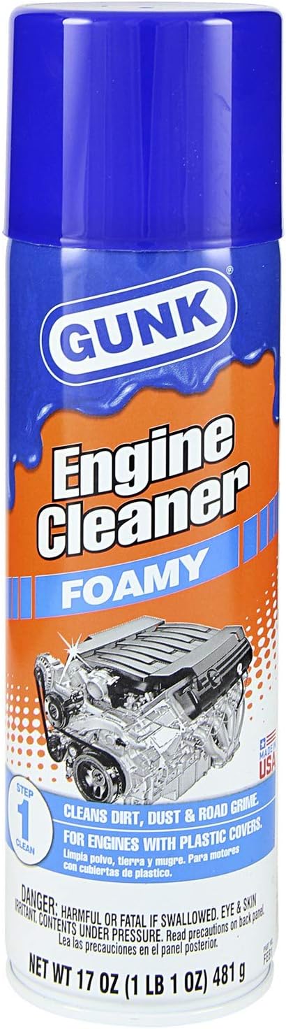 Gunk Foamy Engine Cleaner 17 Ounce aerosol spray can front view for automotive detailing.