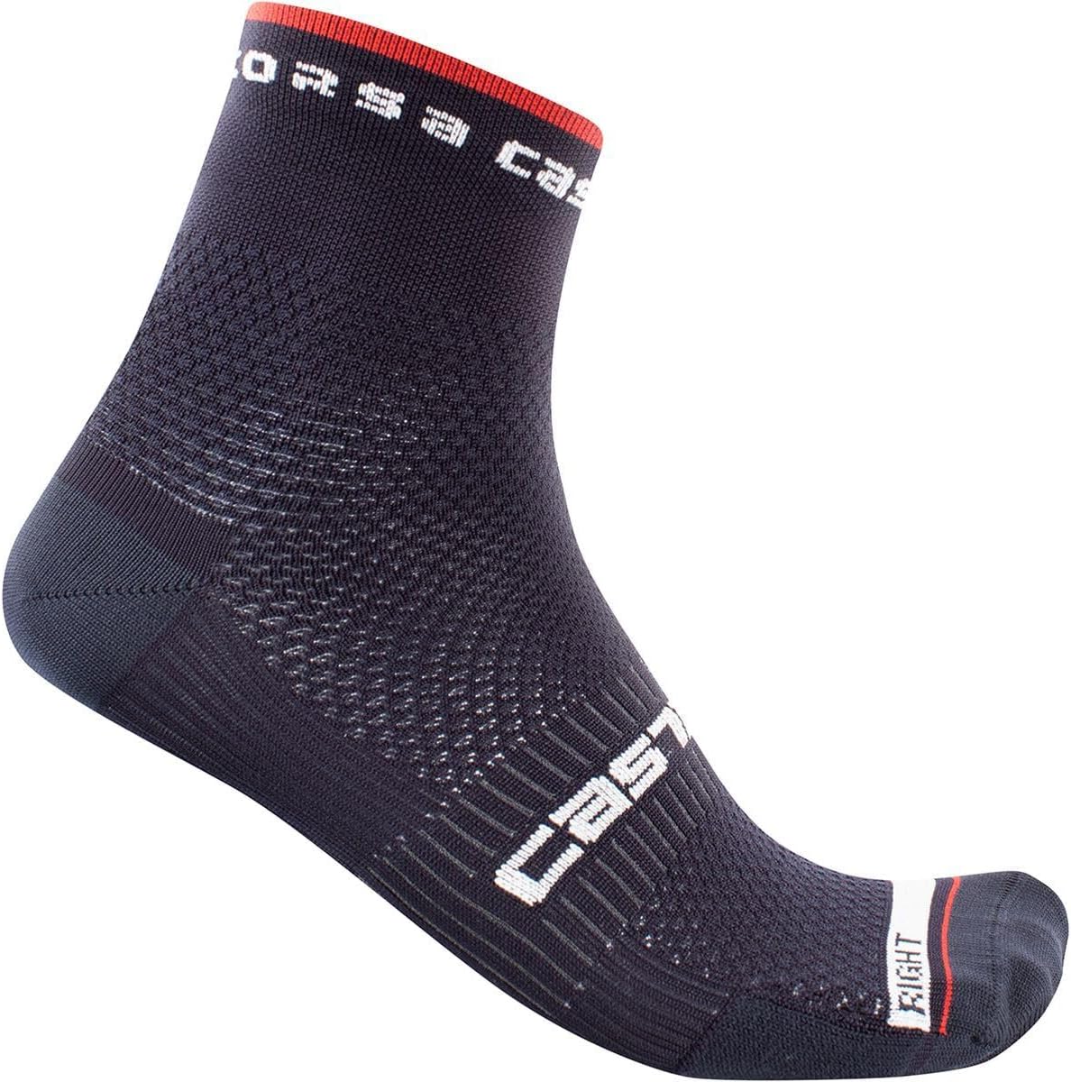Castelli Men's Rosso Corsa Pro 9 Cycling Sock front view highlighting the compressive midfoot band.