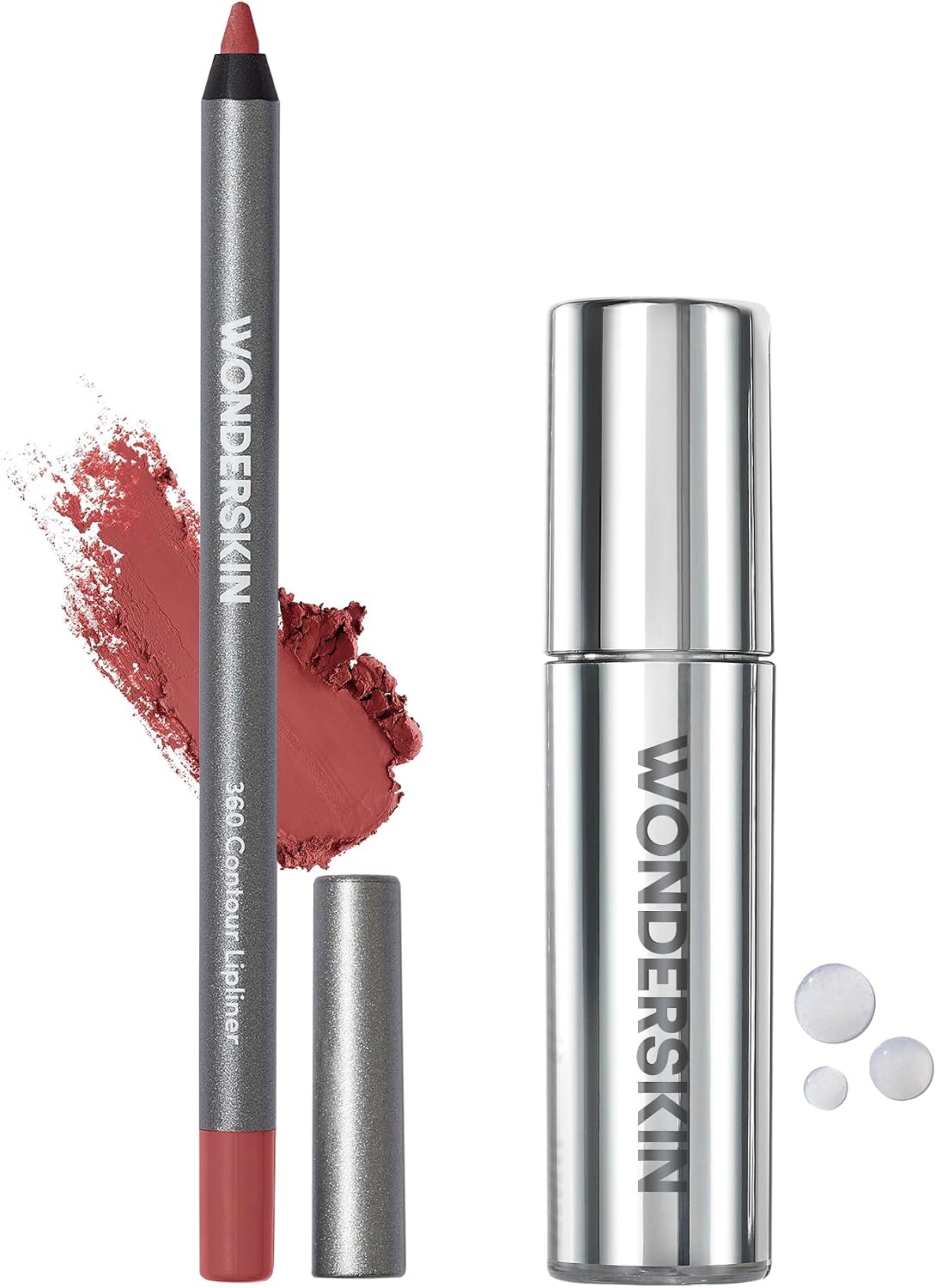 Wonderskin 360 Contour Lip Liner in Ruby front view package with clear serum oil.