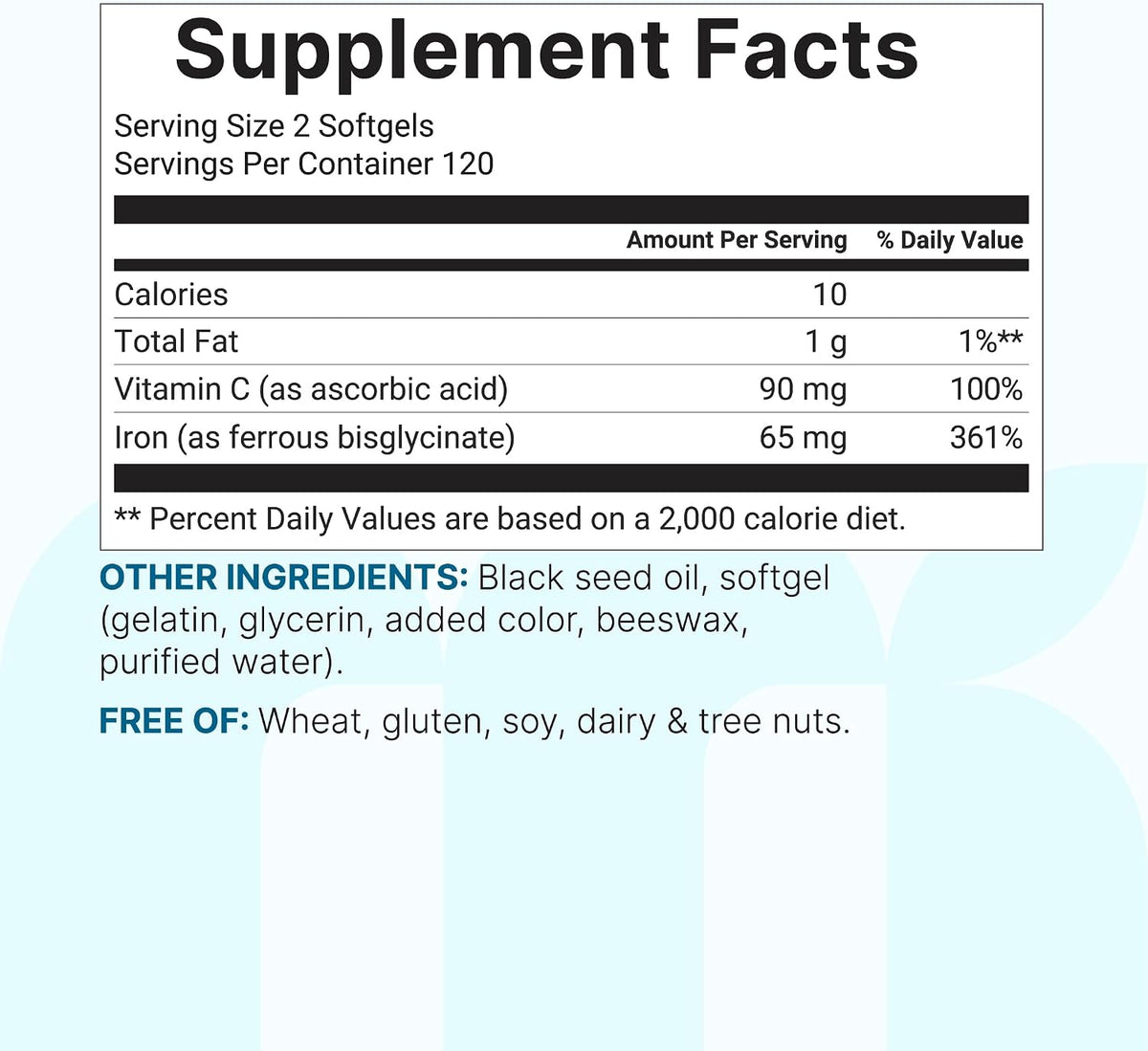 Micro Ingredients Chelated Iron supplement dosage and direction panel
