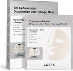 COSRX Alpha-Arbutin Discoloration Care Hydrogel Mask front packaging view for hyperpigmentation treatment
