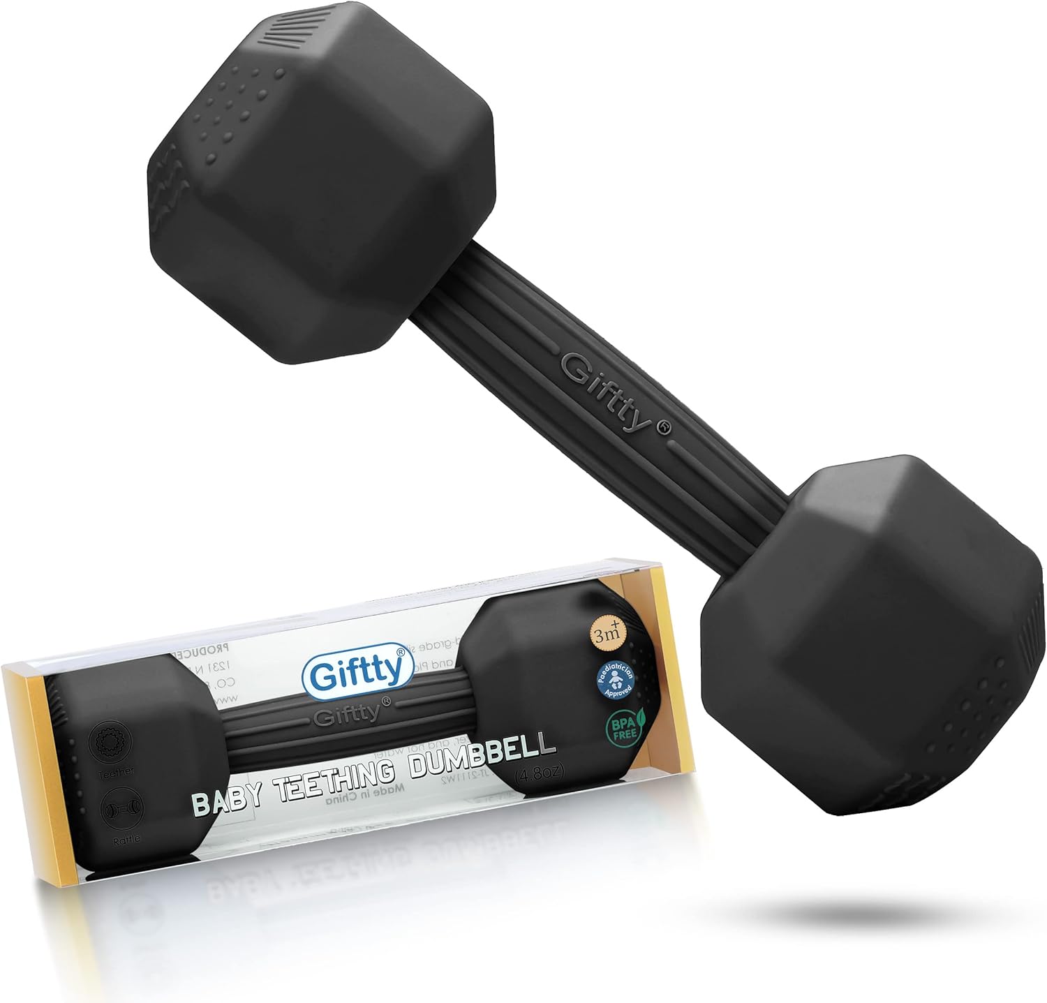 Giftty baby dumbbell silicone teether front view infant fitness toy