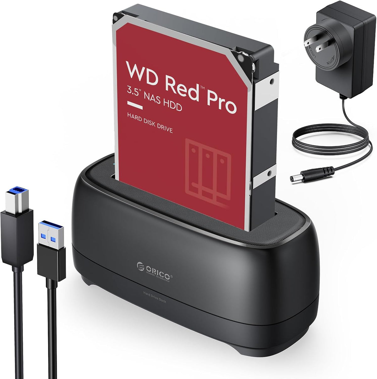 ORICO external hard drive docking station front view showcasing the top loading slot for internal drives