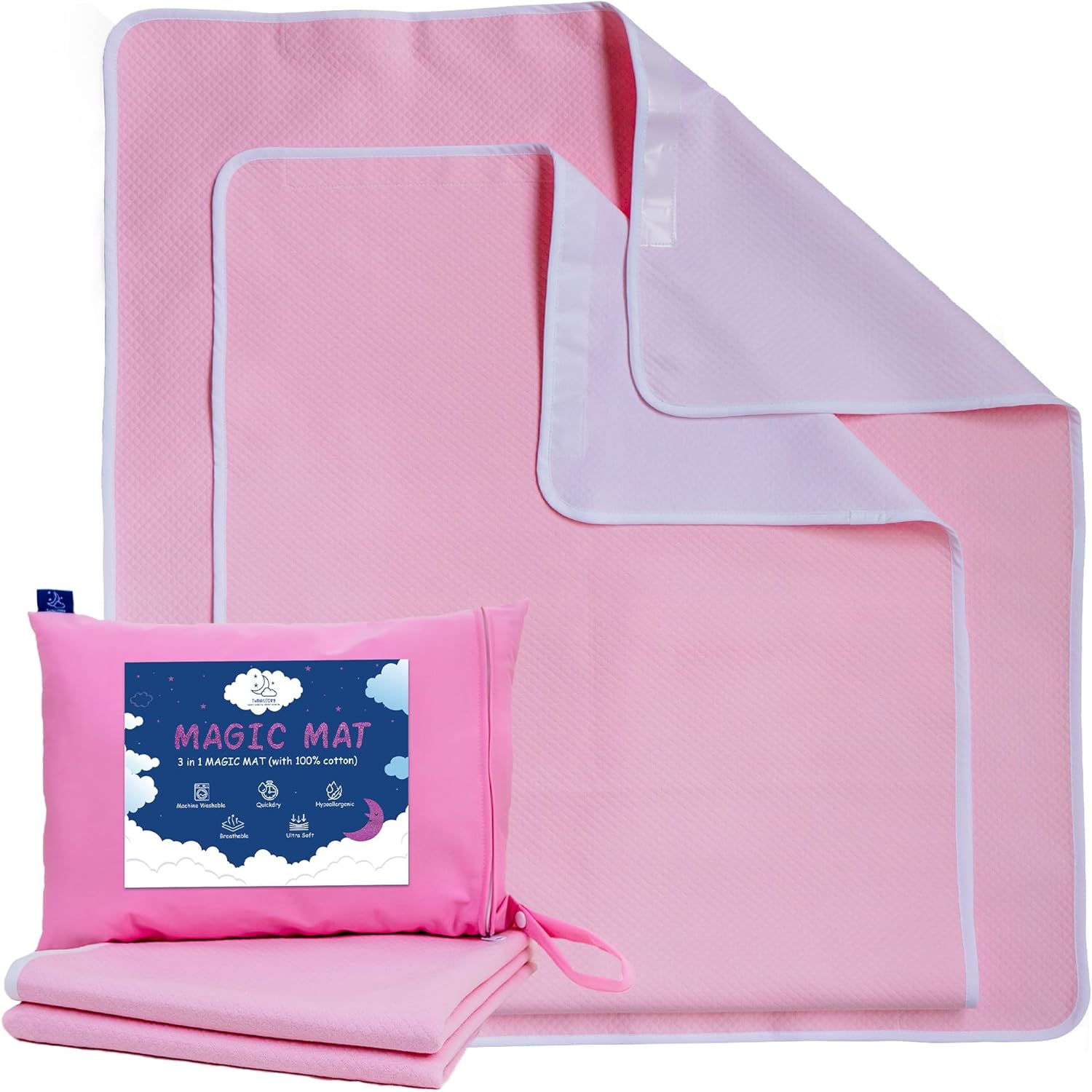 Twinkledry Magic Mat pink waterproof bed pad front view