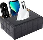 Multifunction PU Leather Tissue Box Holder with Stationery Remote Control Box, Decorative Tissue Pen Pencil Remote Organizer for Home and Office Use(White) - Image 10
