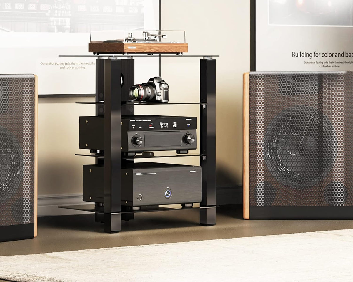 FITUEYES media storage unit styled in a modern living room setting
