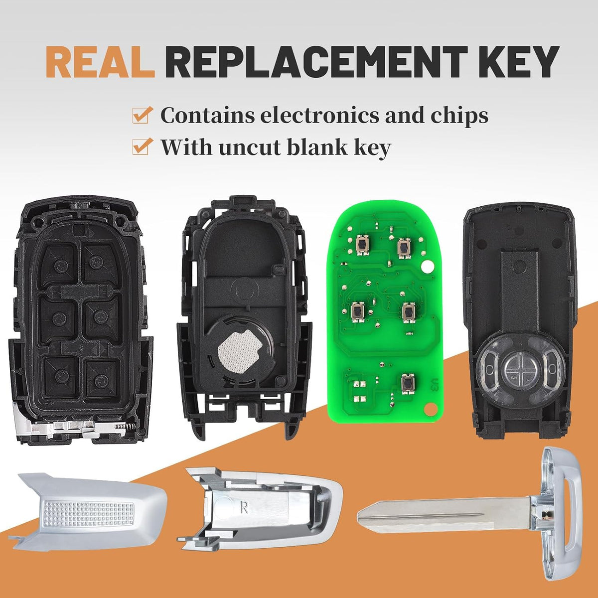 Keyecu 433MHz key fob angled view with black and chrome finish