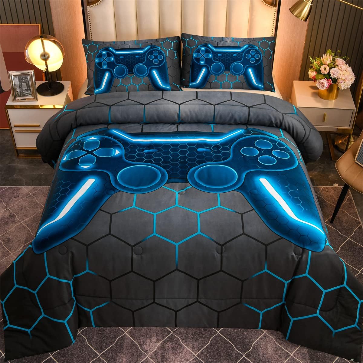 Ntbed game console comforter set front view blue