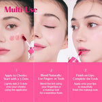 Etude Korean lip and cheek stain swatched on fair skin tone