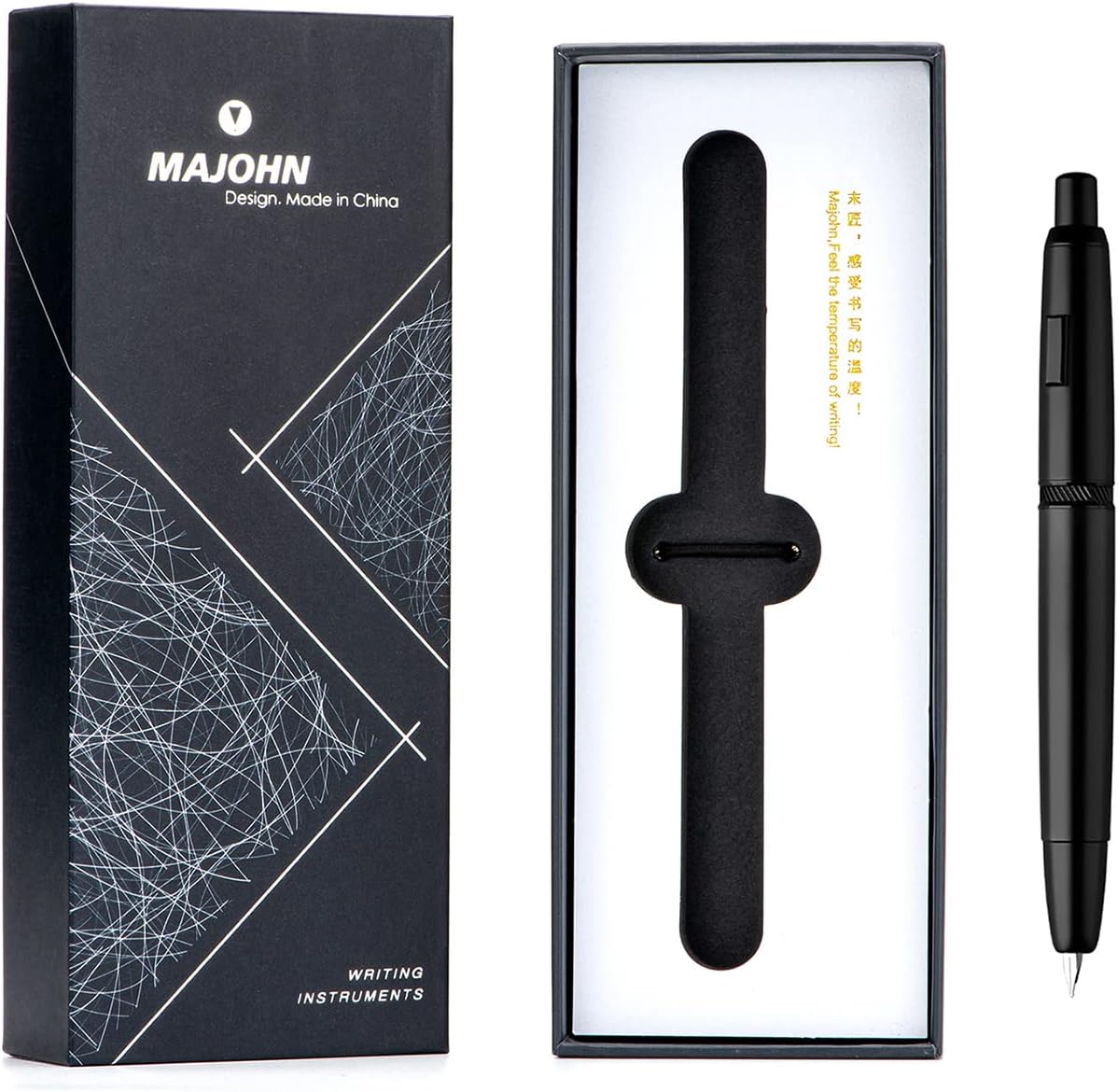 erofa Majohn A1 Press Fountain Pen with Box, Retractable Extra Fine Nib Metal Matte Black Ink Pen with Converter for Writing (No Clip Version) - Image 3