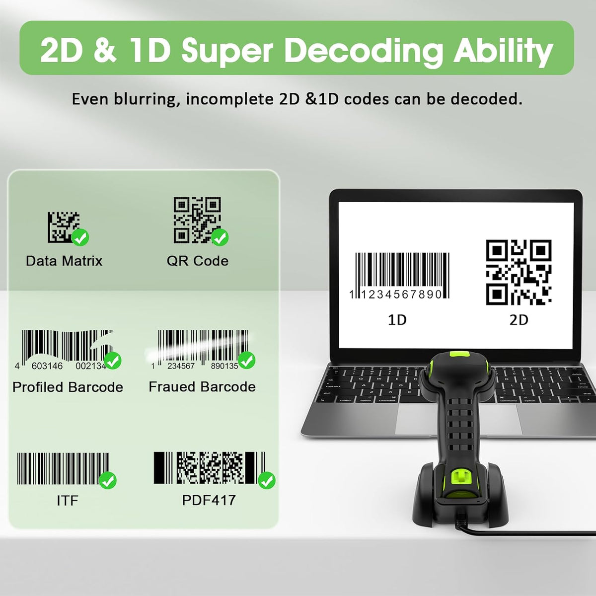 Symcode barcode scanner rugged green and black housing angle