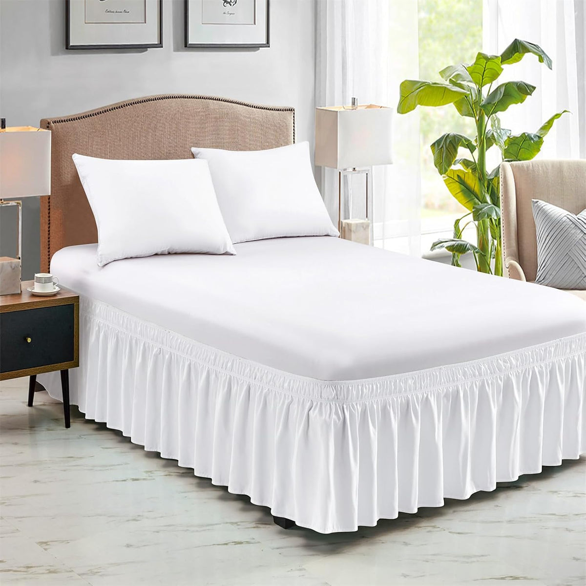 FreshCulture elastic wrap around bed skirt folded fabric texture close-up