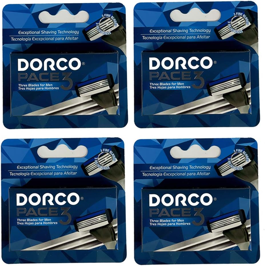 Dorco Pace 3 three blade shaving system sixteen cartridge value pack front view for premium grooming