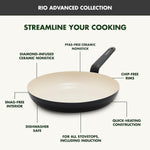 GreenPan Rio Advanced 8" Frying Pan Skillet, Ceramic Nonstick PFAS-Free, Induction Ready, Dishwasher and Oven Safe, Black - Image 3