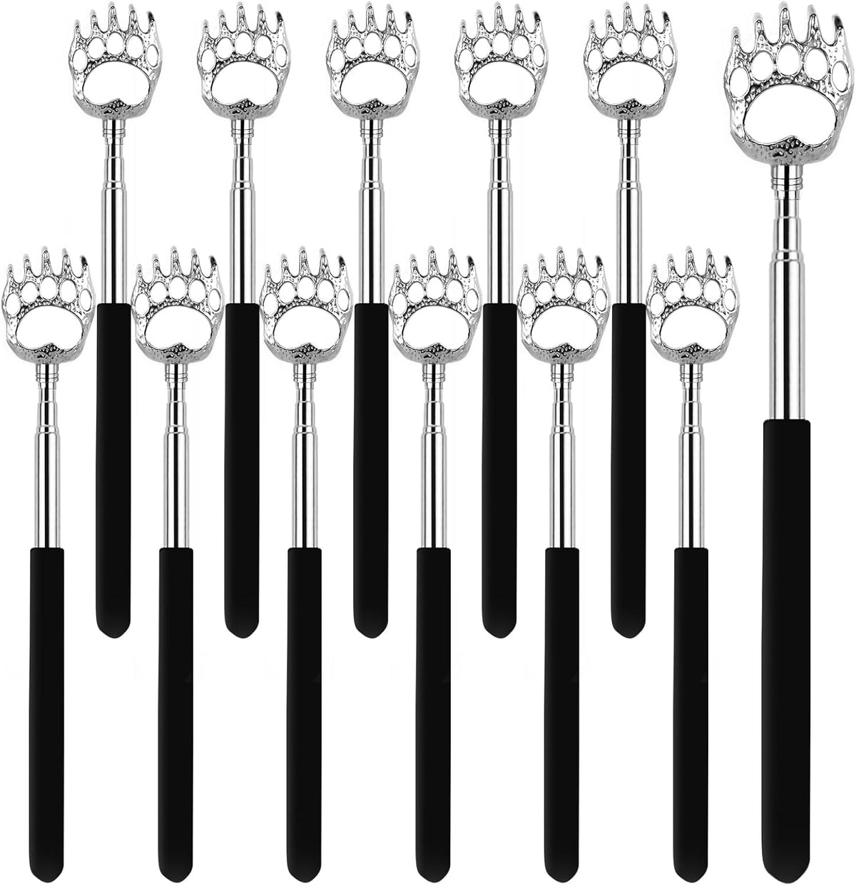 HOFASON extendable bear claw back scratcher 12 pack front view showing black rubber handles.