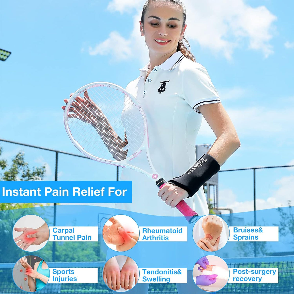 Tolaccea wrist heating pad showing flexible gel material