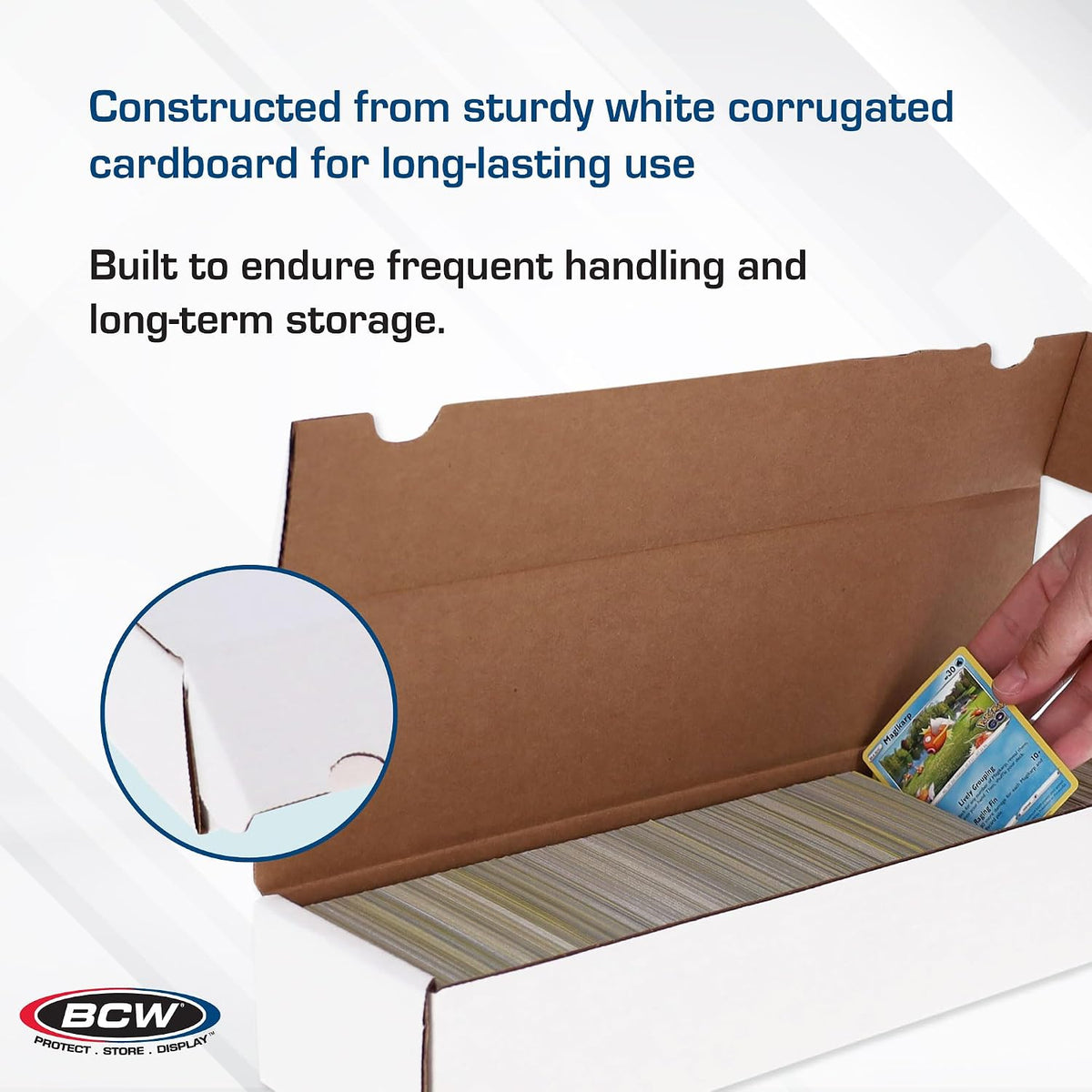 White corrugated cardboard storage boxes stacked