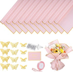 Woric flower bouquet wrapping paper kit front view showing pink waterproof sheets with gold edges