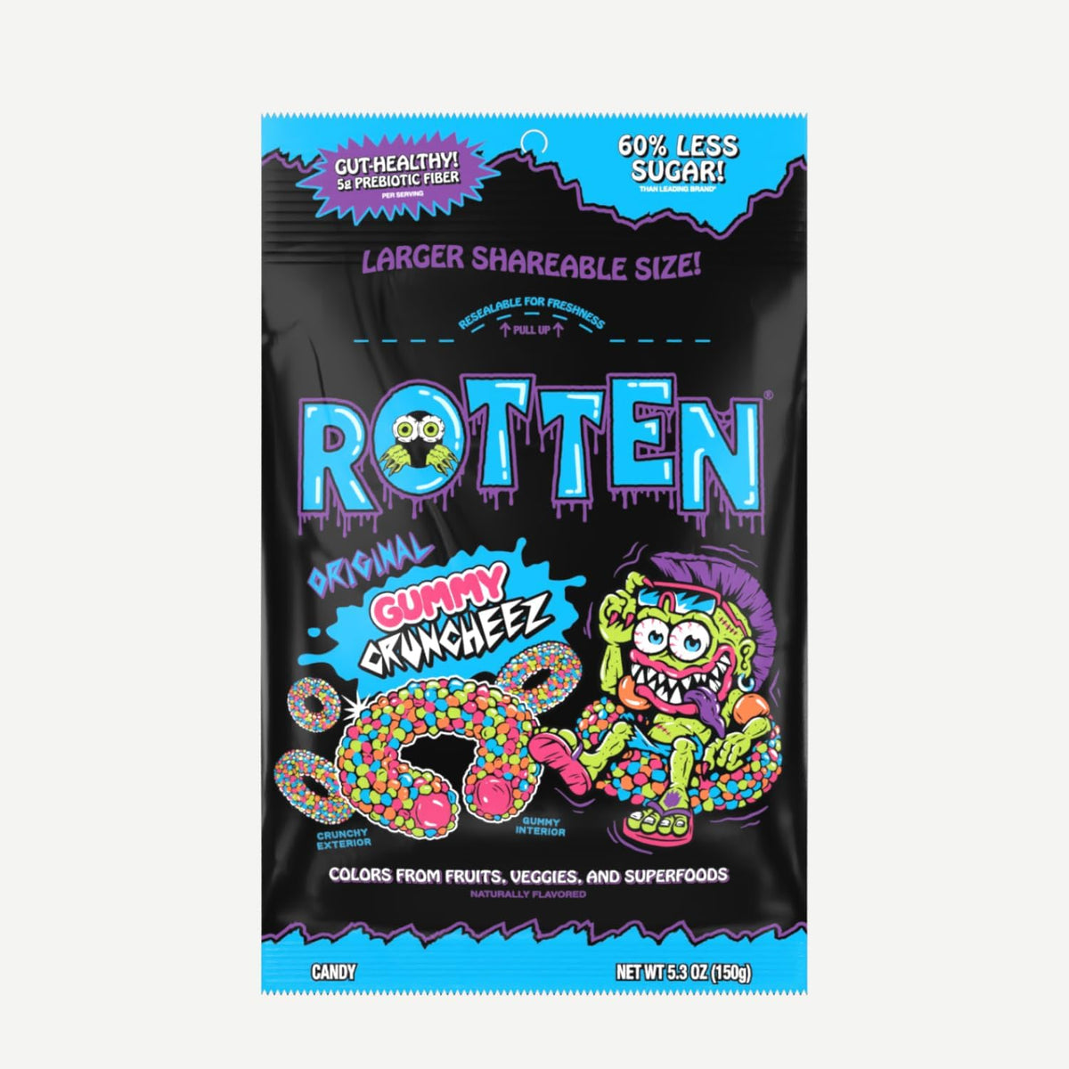 Rotten Sour Gummy Worms - Low Sugar, Low Calorie, 4g Prebiotic Fiber and 2g Protein, Gluten Free Candy - 5.3 oz Share Pack [2 Pack] - Image 11