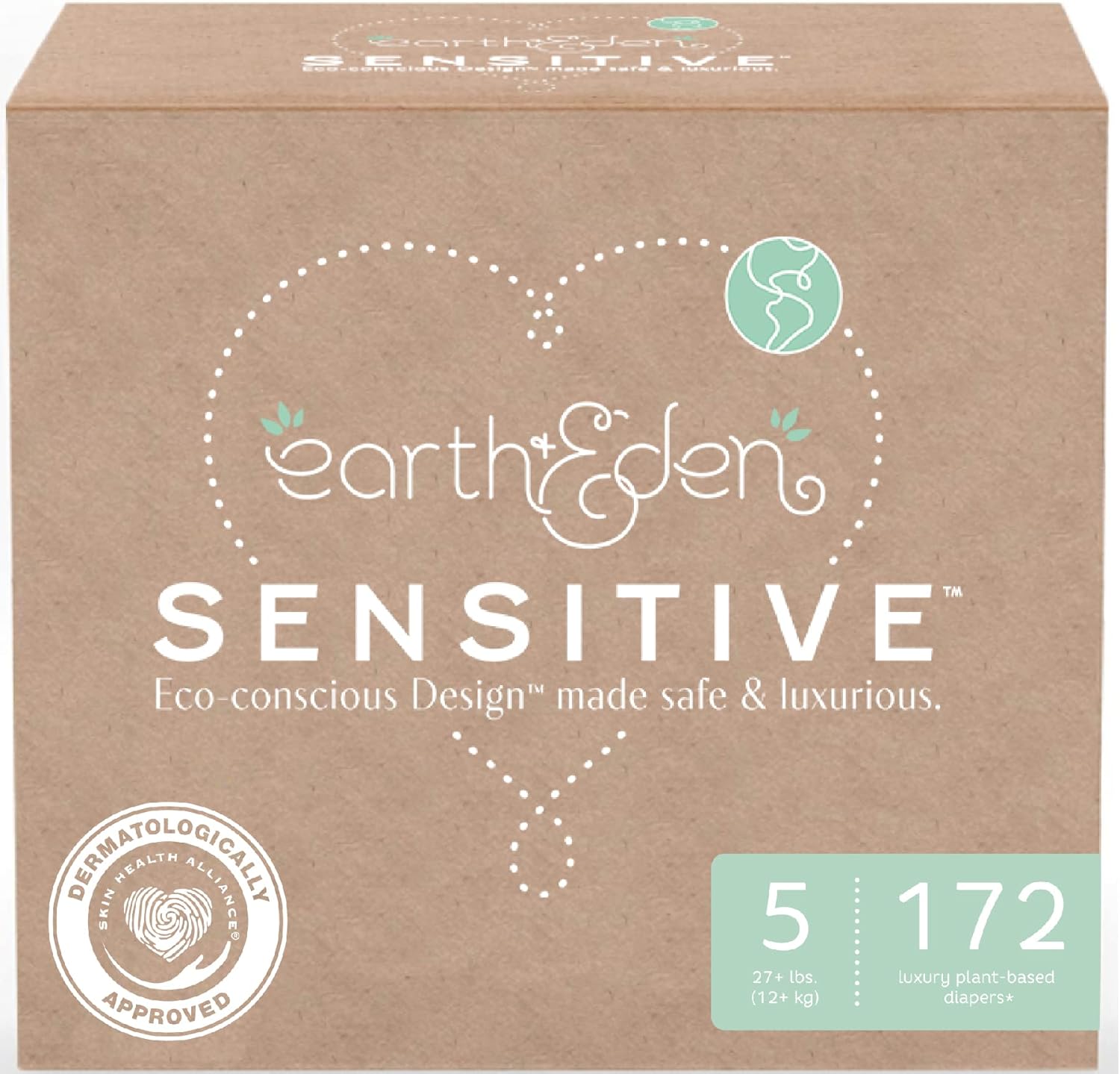Earth & Eden Sensitive | Eco-Conscious & Hypoallergenic Diapers | Size 5 | 172 Count - Image 1