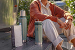Authentic Stanley premium imported double wall vacuum insulated thermos bottle for hot and cold drinks.