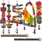Bissap Bird Chew Toys seven packs front view natural wood parakeet cage accessories