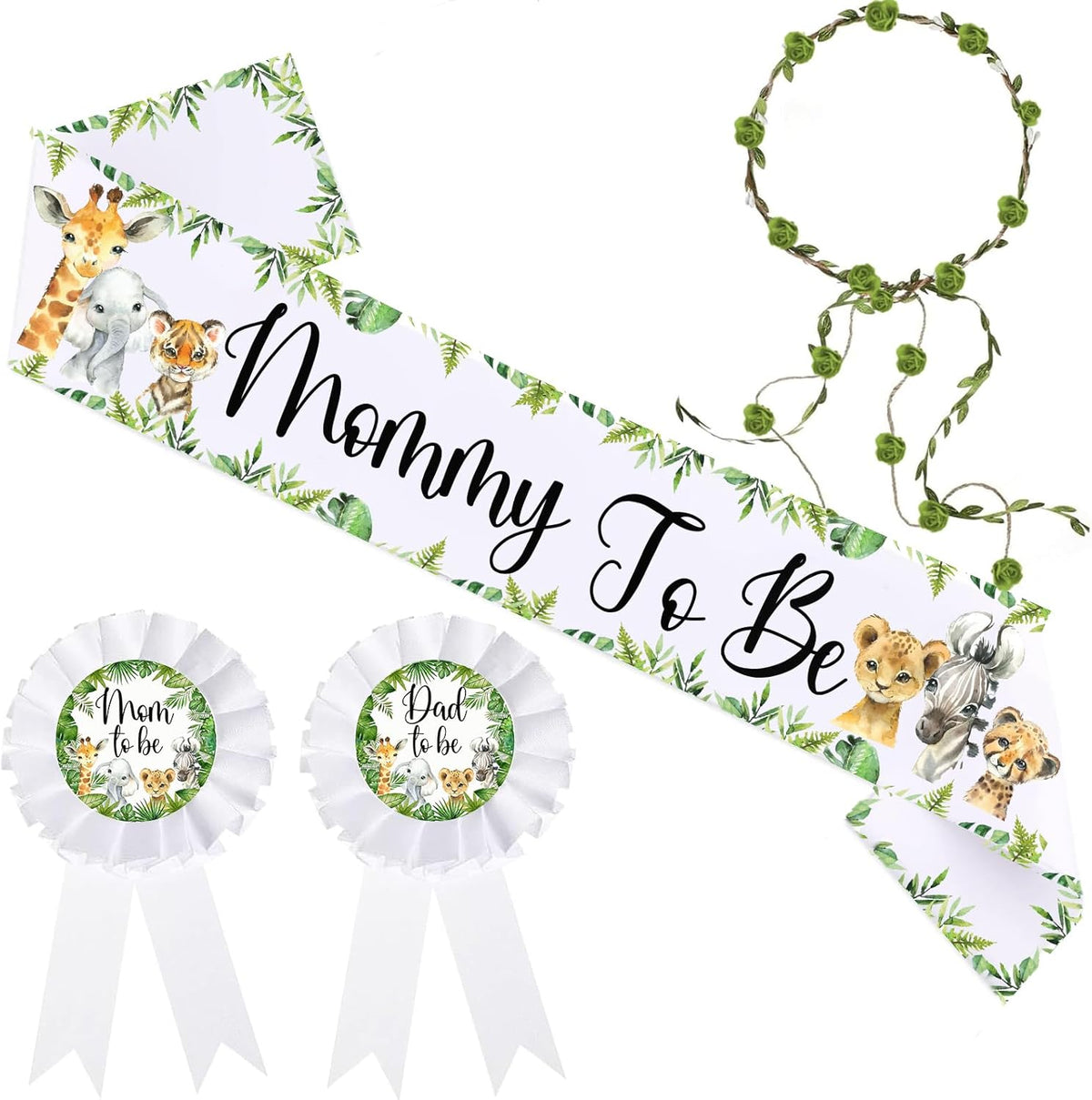 Safawoodes Safari Mom To Be Sash front view for baby shower decor