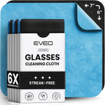 EVEO premium microfiber lens cleaning cloth six pack front view showcasing black and blue variants