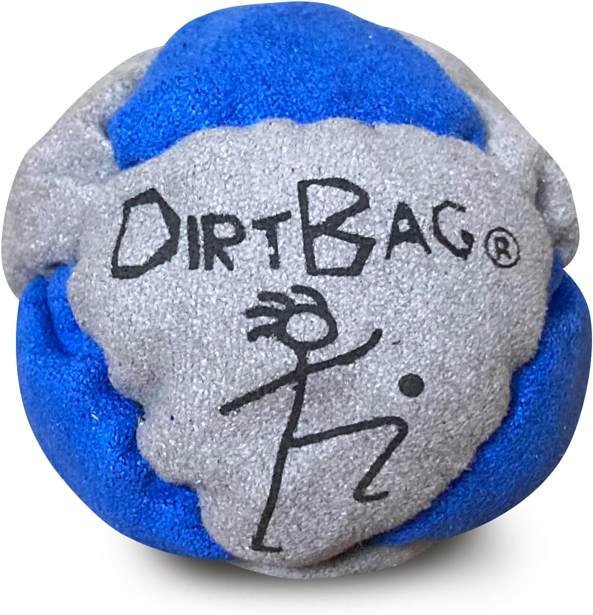 Dirtbag World Footbag Classic 8-Panel navy and grey sand filled hacky sack front view