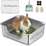 Stainless steel rabbit litter box front view