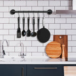 EGASON rustic iron pan hanging rail utilized as a bathroom towel holder